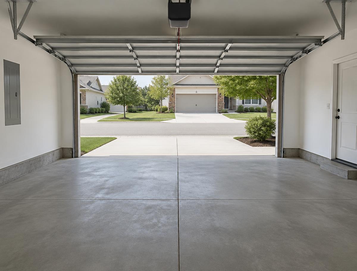 Cleared and swept two-car garage after a garage cleanout